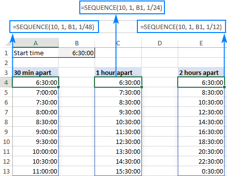 Generating a sequence of times in Excel