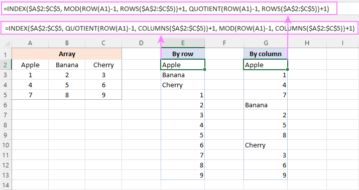 Convert a range to a column in Excel 365 - 2010.