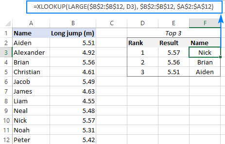 XLOOKUP formula to get matches to top or bottom values