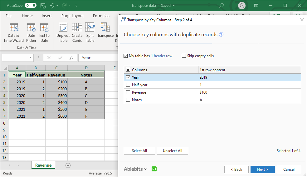 Step 2: Pick columns that contain repeated values