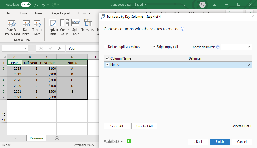 On the final step, select the columns that contain data to merge (if there are any)