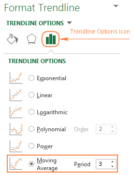 Select the Moving Average option and specify the moving average interval.