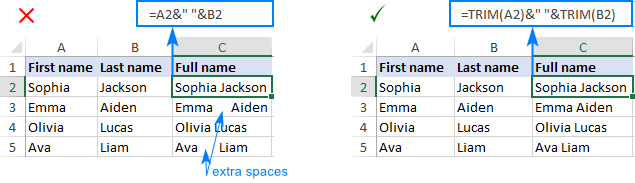 Trim extra spaces and combine names