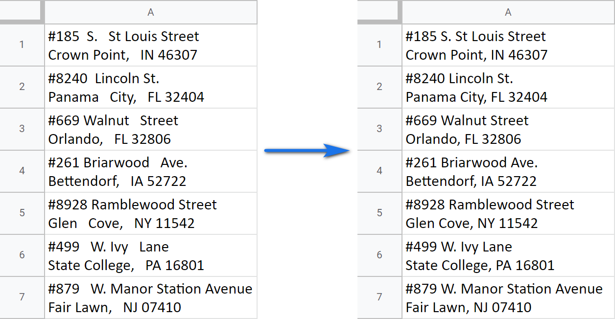 How Google Sheets removes whitespaces.