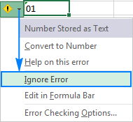 Type numbers with leading zeros in Excel.