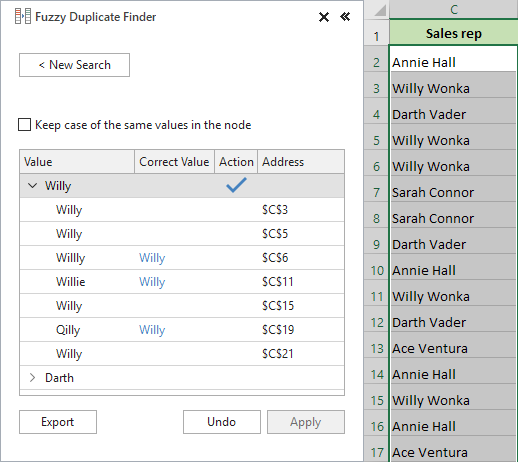 See the misprints corrected in both, your data and the add-in's pane.