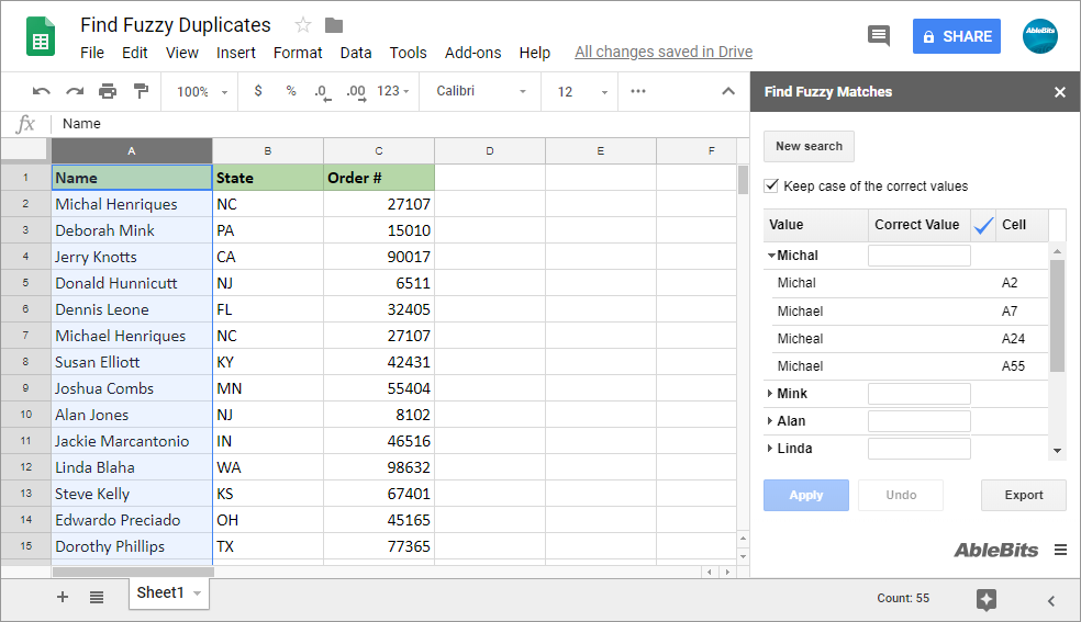 See the misprints grouped in the tree view