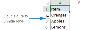 Unhide rows by double-clicking