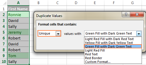 Choose formatting for unique values.