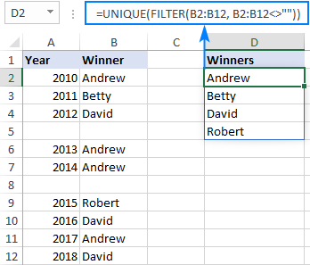 Extracting unique values ignoring blank cells