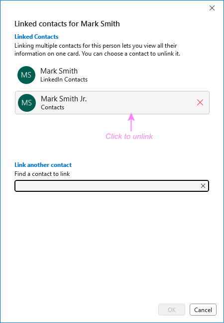 Unlink contacts in Outlook.