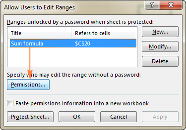 Select the range that you want to allow to edit without password, and click the Permissions… button.