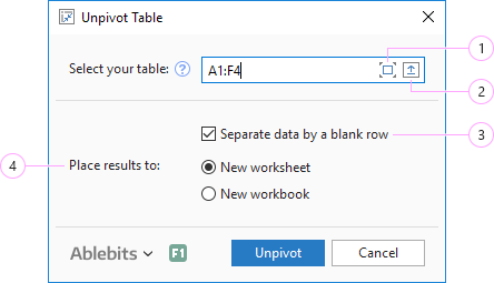 Select the range and choose a place for the result.