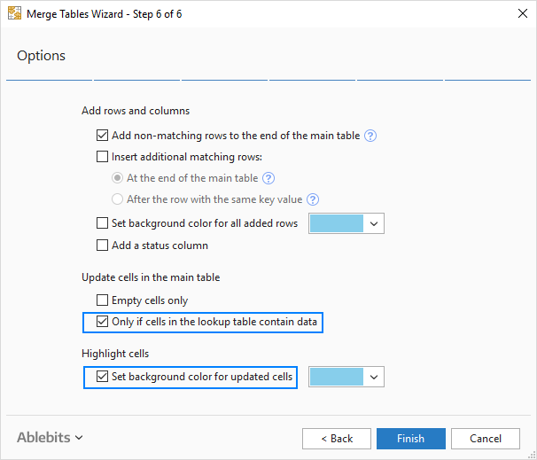 Update main table only if cells in the lookup table contain data.