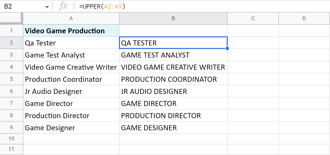 Google Sheets and uppercase column.