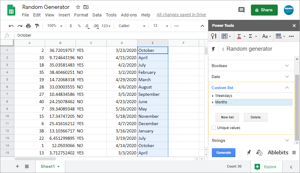 Use custom lists to randomize your own records