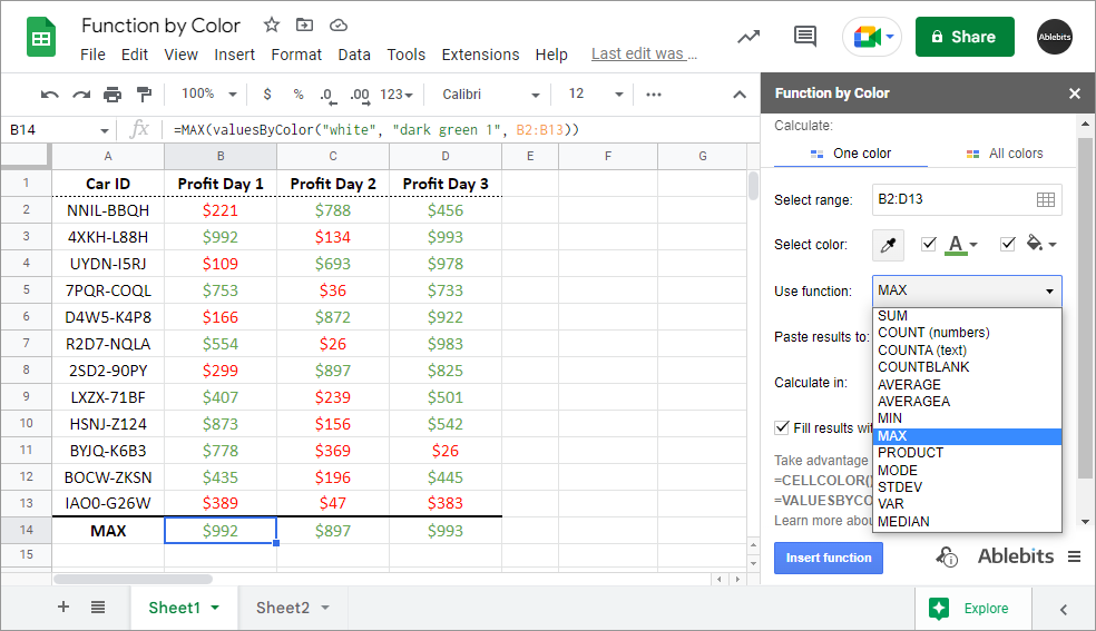 Process data with 13 different functions