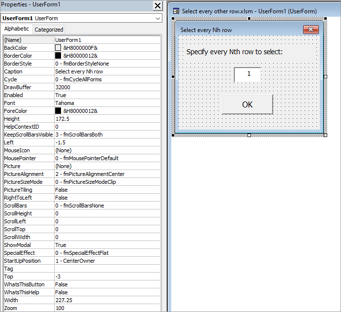 Create a UserForm to select every Nth row.