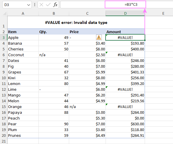 Excel #VALUE error when multiplying