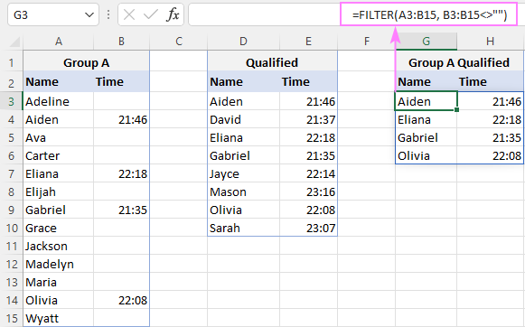 Return values and filter out blanks.