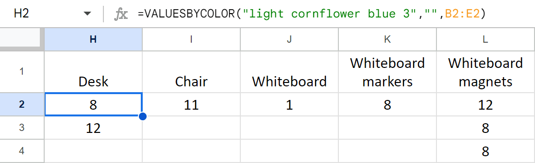 What VALUESBYCOLOR returns.