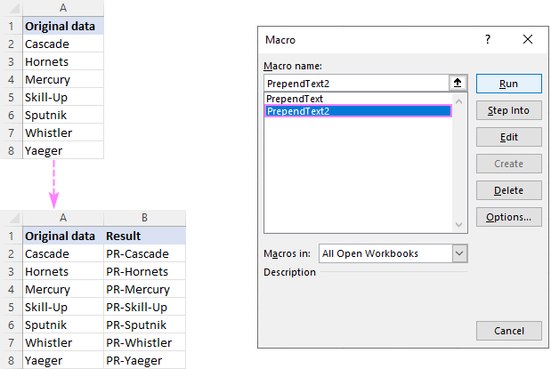 Macro to prepend text and place the results in another column