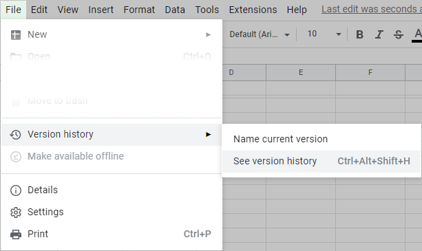 See version history in Google Sheets.