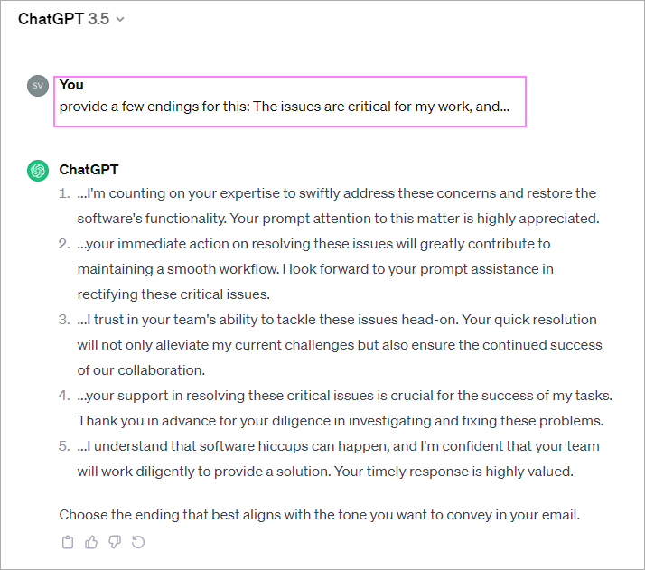 Ask ChatGPT for multiple variations of a specific part or point.