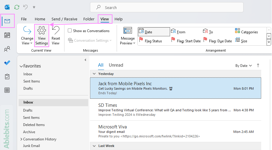 View Settings in Outlook