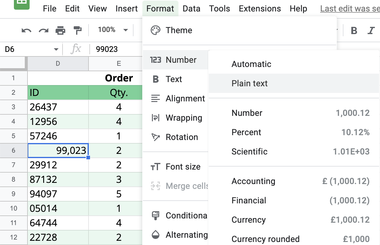 Change the Number format of the cell.