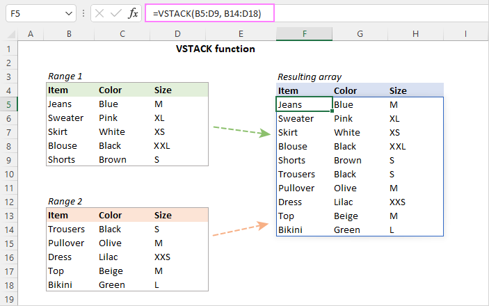 Excel VSTACK function