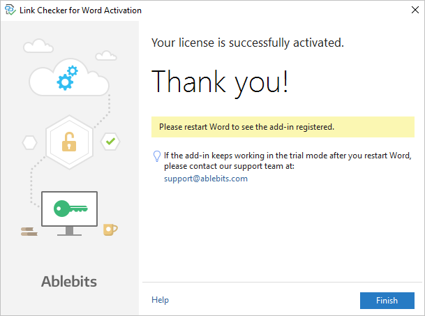 The Link Checker automatic activation process is complete.