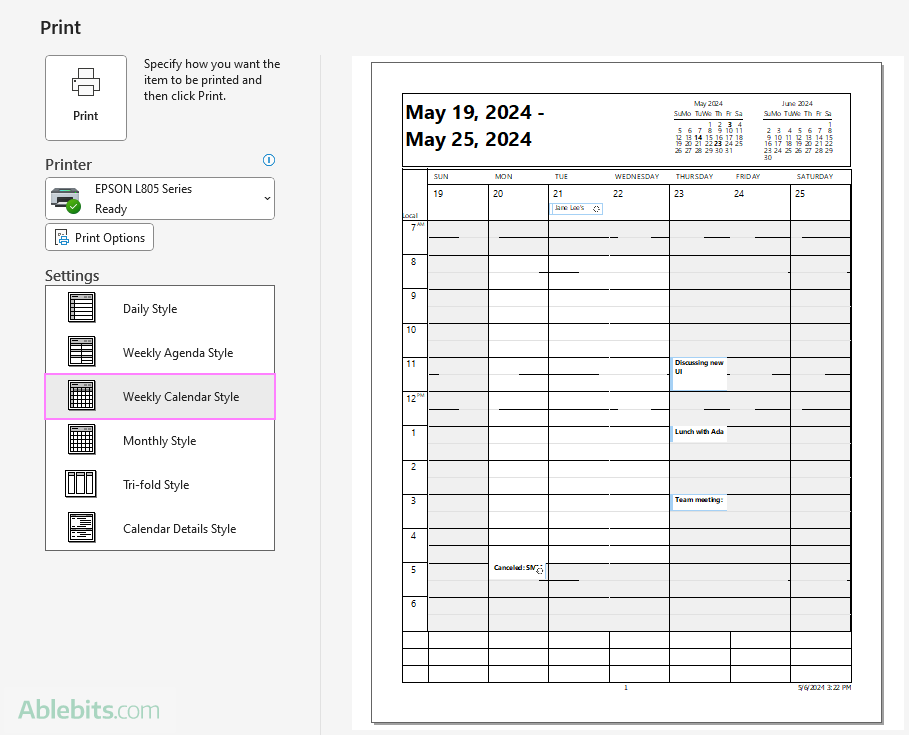 Outlook calendar weekly style