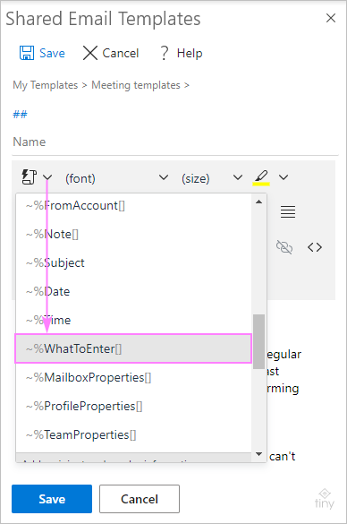 Add the What To Enter macro to your meeting template.