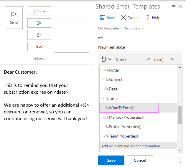 Inserting the WhatToEnter macro in the template