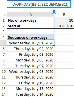 Making a series of workdays in Excel with a formula