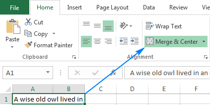 Excel wrap text not working because of merged cells