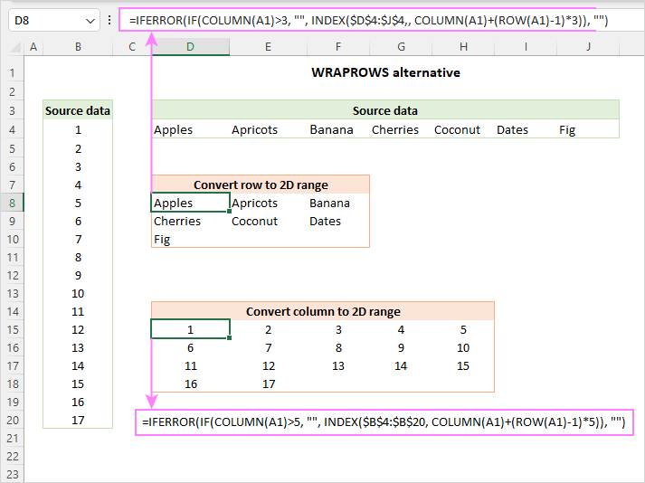 WRAPROWS alternative for Excel 365 - 2010