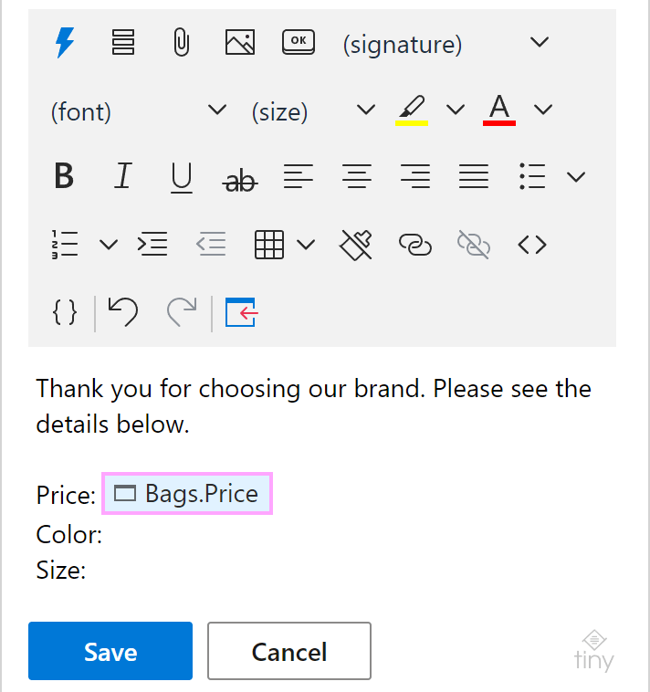 An interactive fillable field added to a template