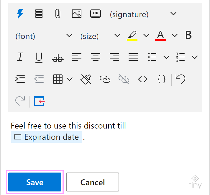 An interactive fillable field in a template