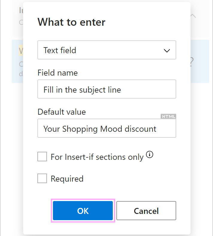 The What to enter dialog