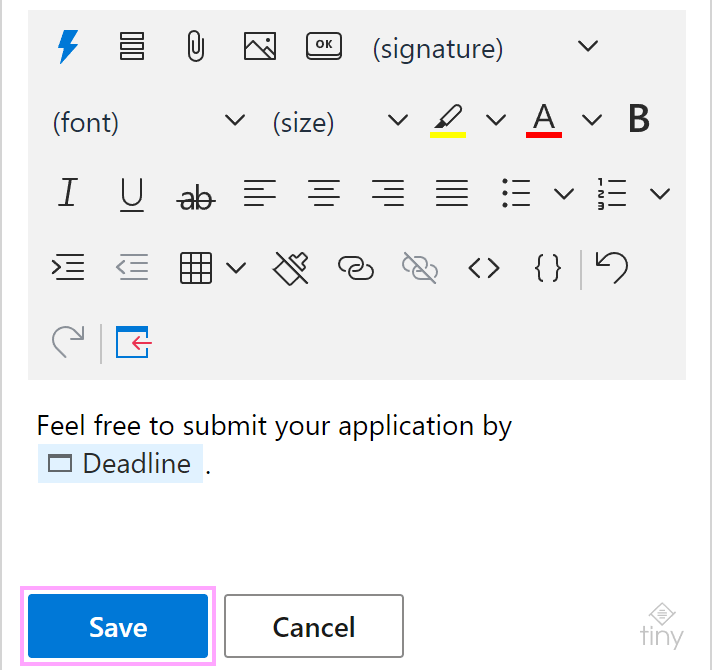 An interactive fillable field in a template