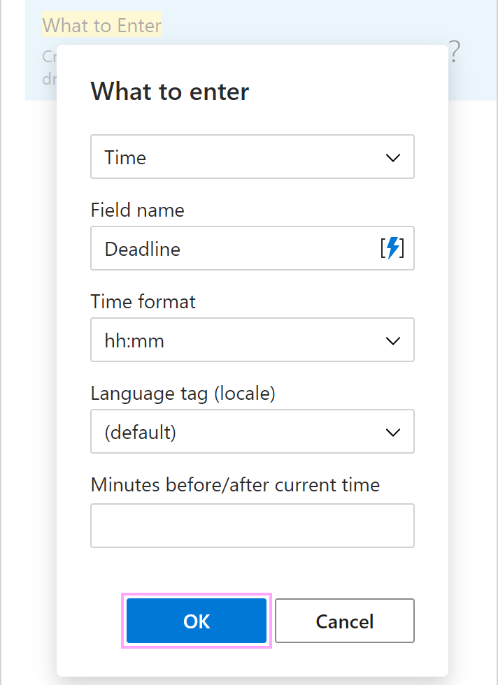 The What to enter dialog