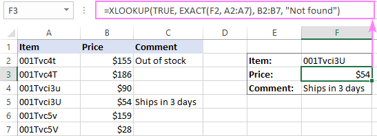 Case-sensitive XLOOKUP formula