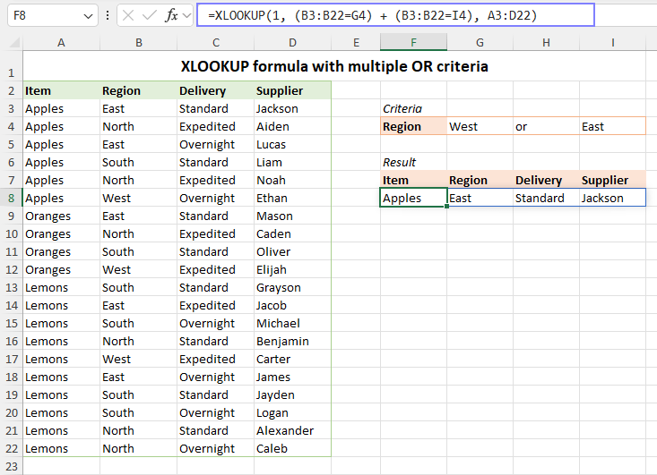 XLOOKUP formula for multiple OR criteria in the same column