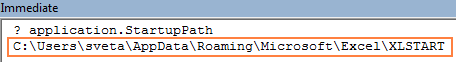 Finding the XLStart folder by using the Immediate window in the Visual Basic Editor
