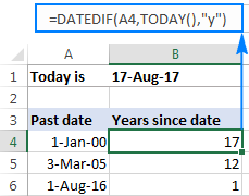 Get the number of years since a past date